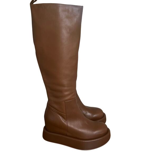 Paloma Barcelo Brown Over The Knee Leather Platform Lena Boots Womens 10 - Picture 1 of 12